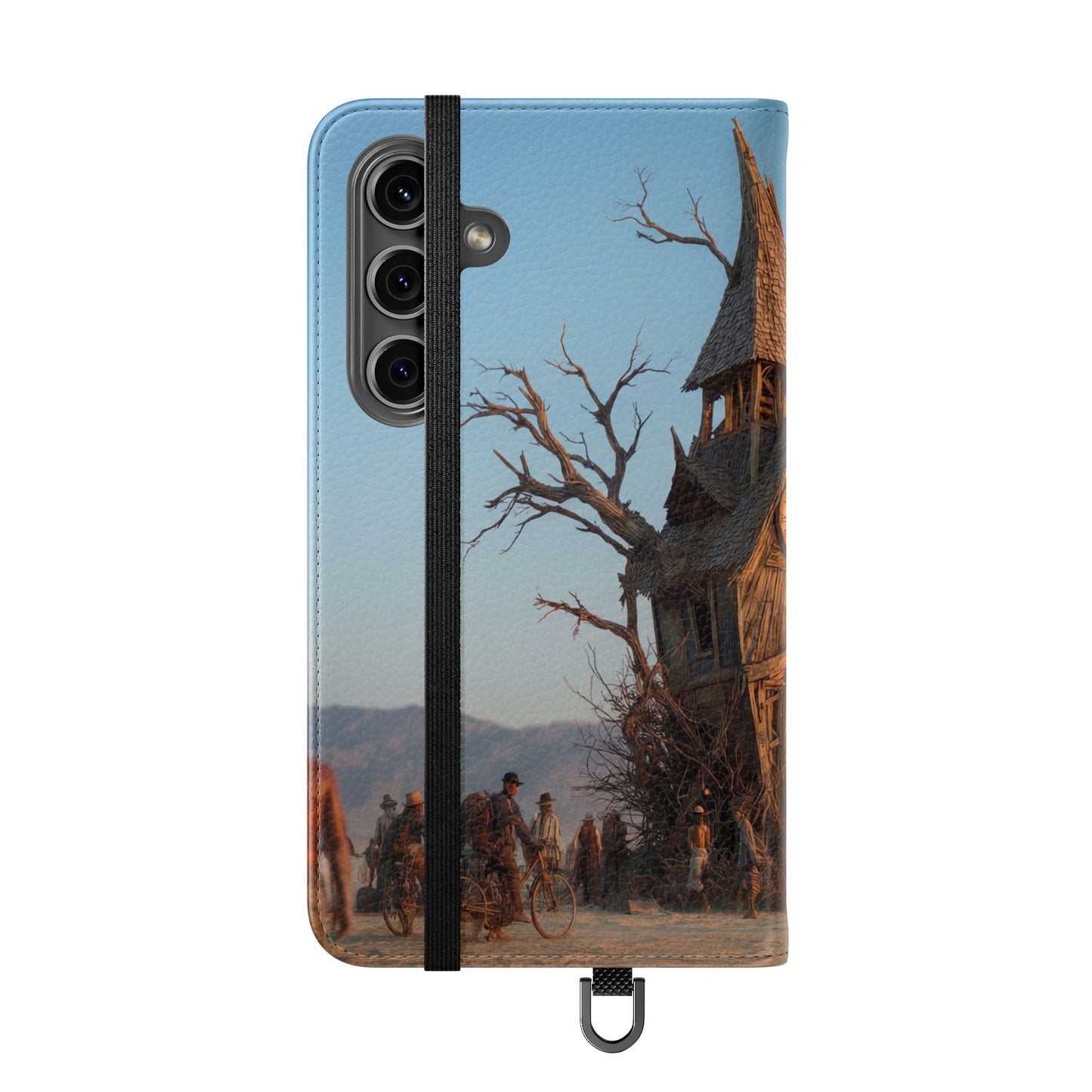 Clocktower Wanderers Flip Cases – Dusty Desert Sentinel Scene