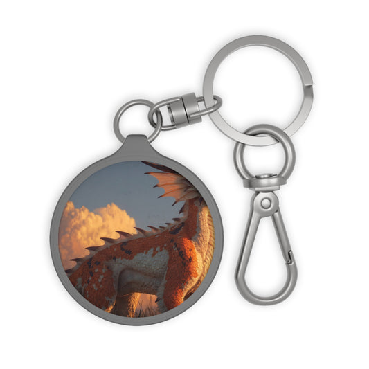 Sunset Guardian Dragon Keyring Tag – Warm Glow Over Wild Grasses