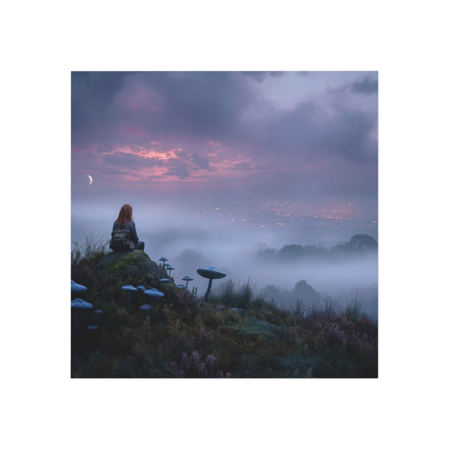 Lone Pathfinder Square Magnet – Twilight Vista with Crescent Moon