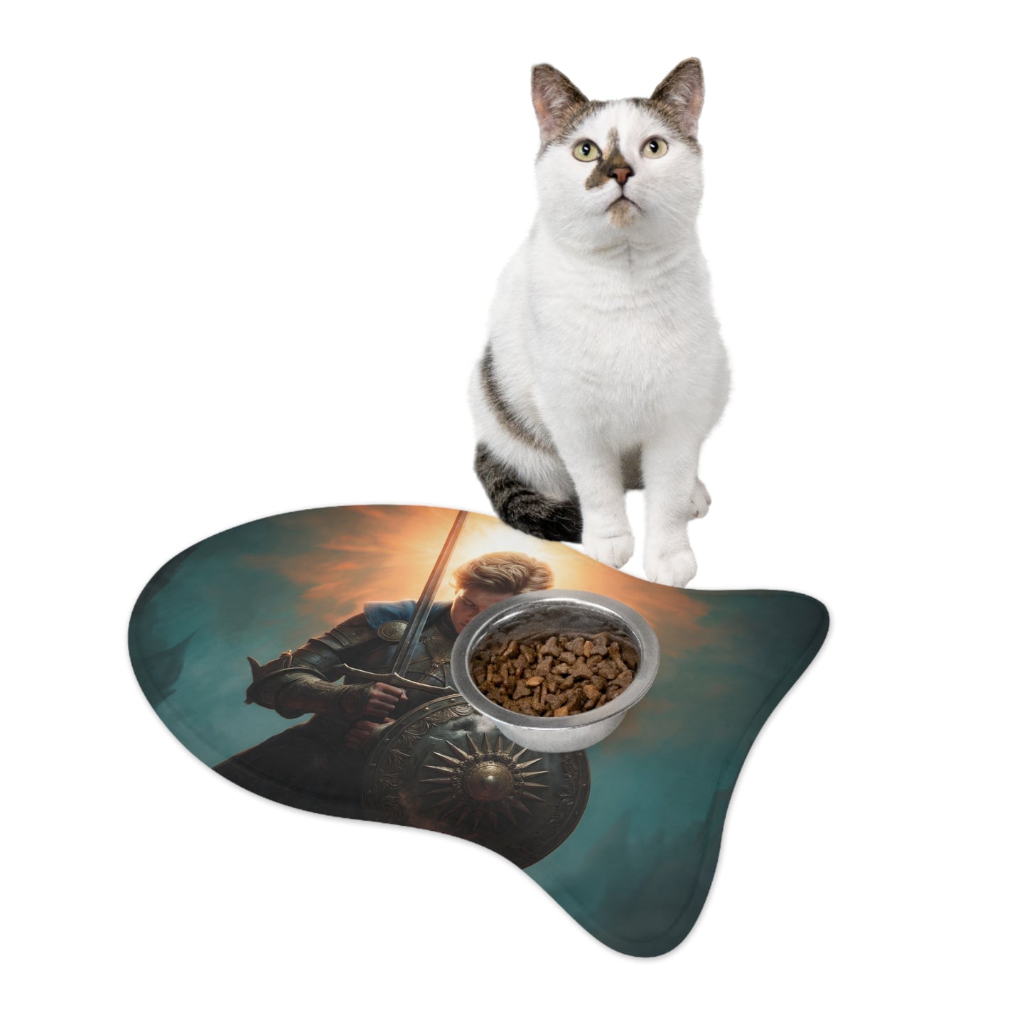 Dawn-Bringer Knight Pet Feeding Mats – Radiant Armor and Sunburst Glow