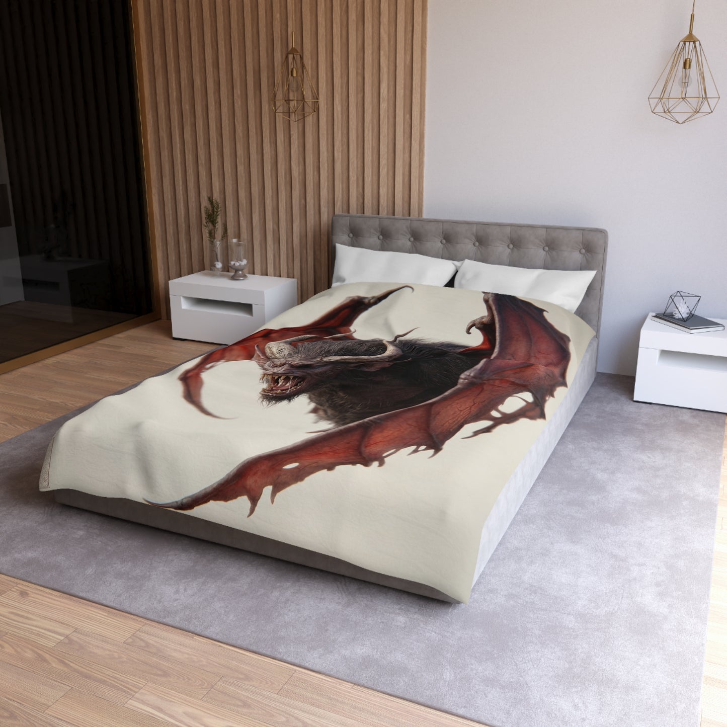 Fanged Horror Microfiber Duvet Cover – Crimson Winged Sentinel