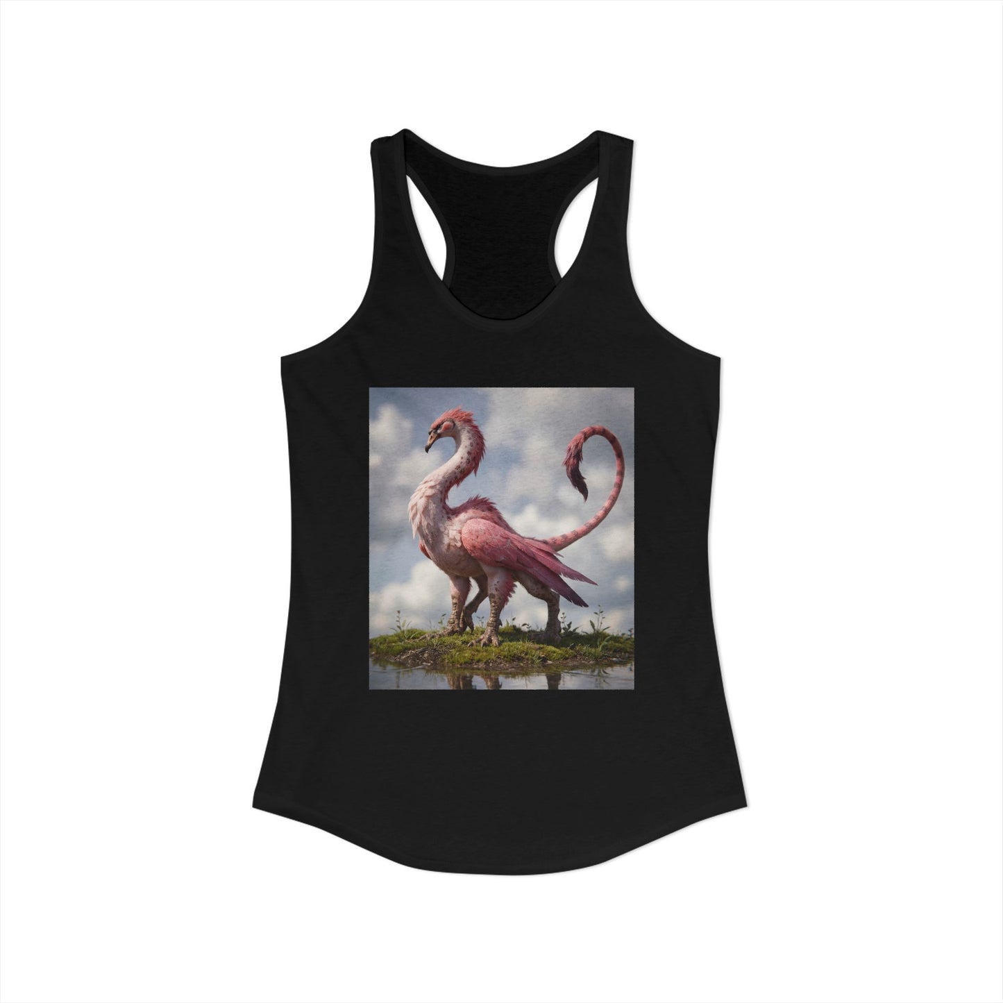 Rose-Feathered Sentinel Women's Ideal Racerback Tank – Dawn Mist Creature Art