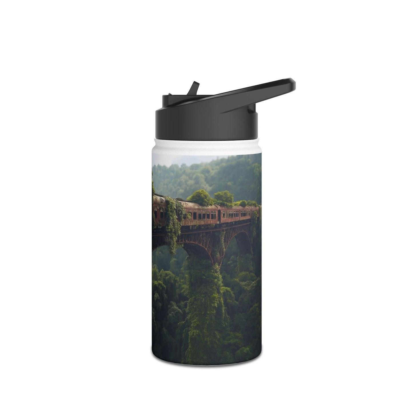 Overgrown Train Bridge Water Bottle – Verdant Ruin Dreamscape