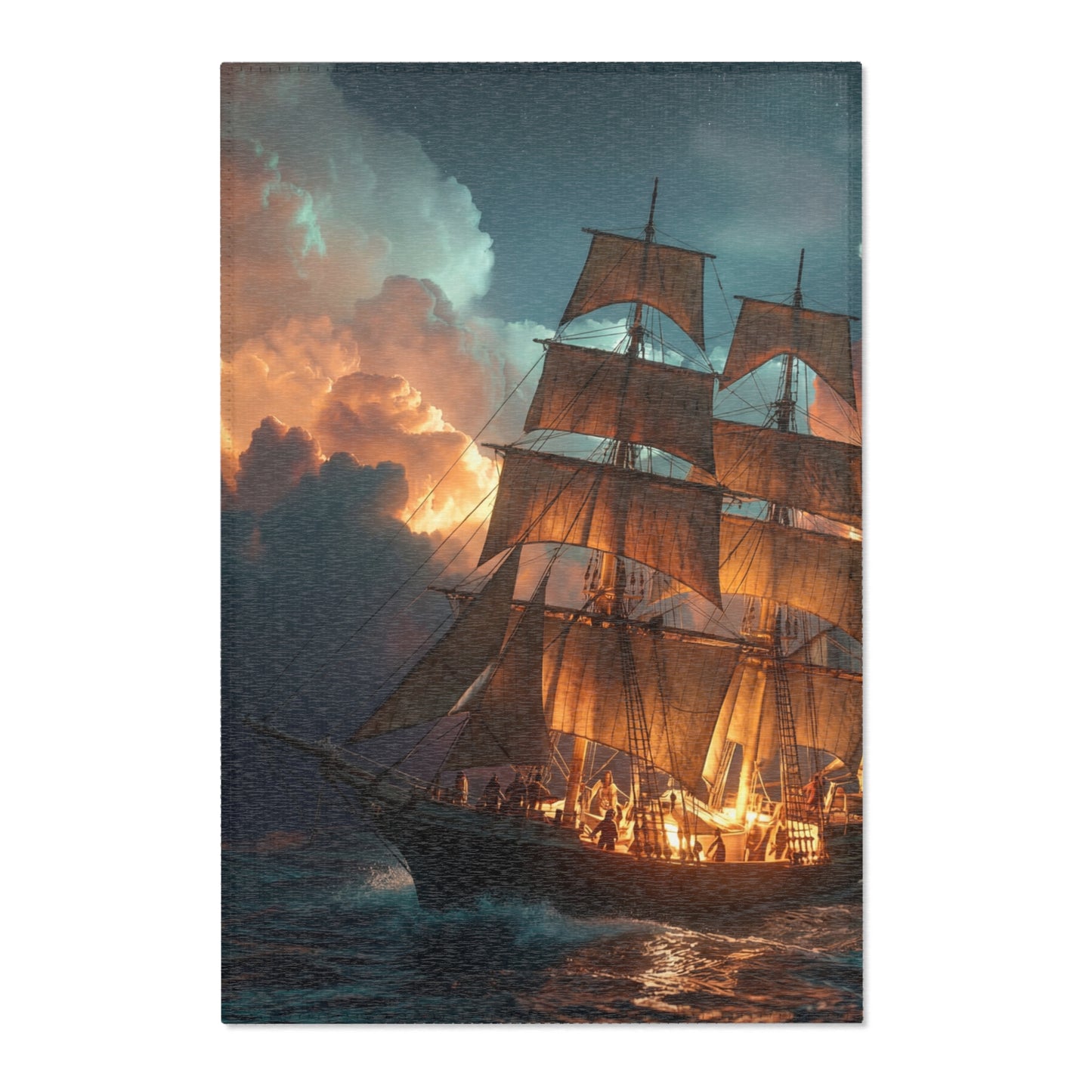 Starlit Galleon Area Rug – Voyage Through Crimson Skies
