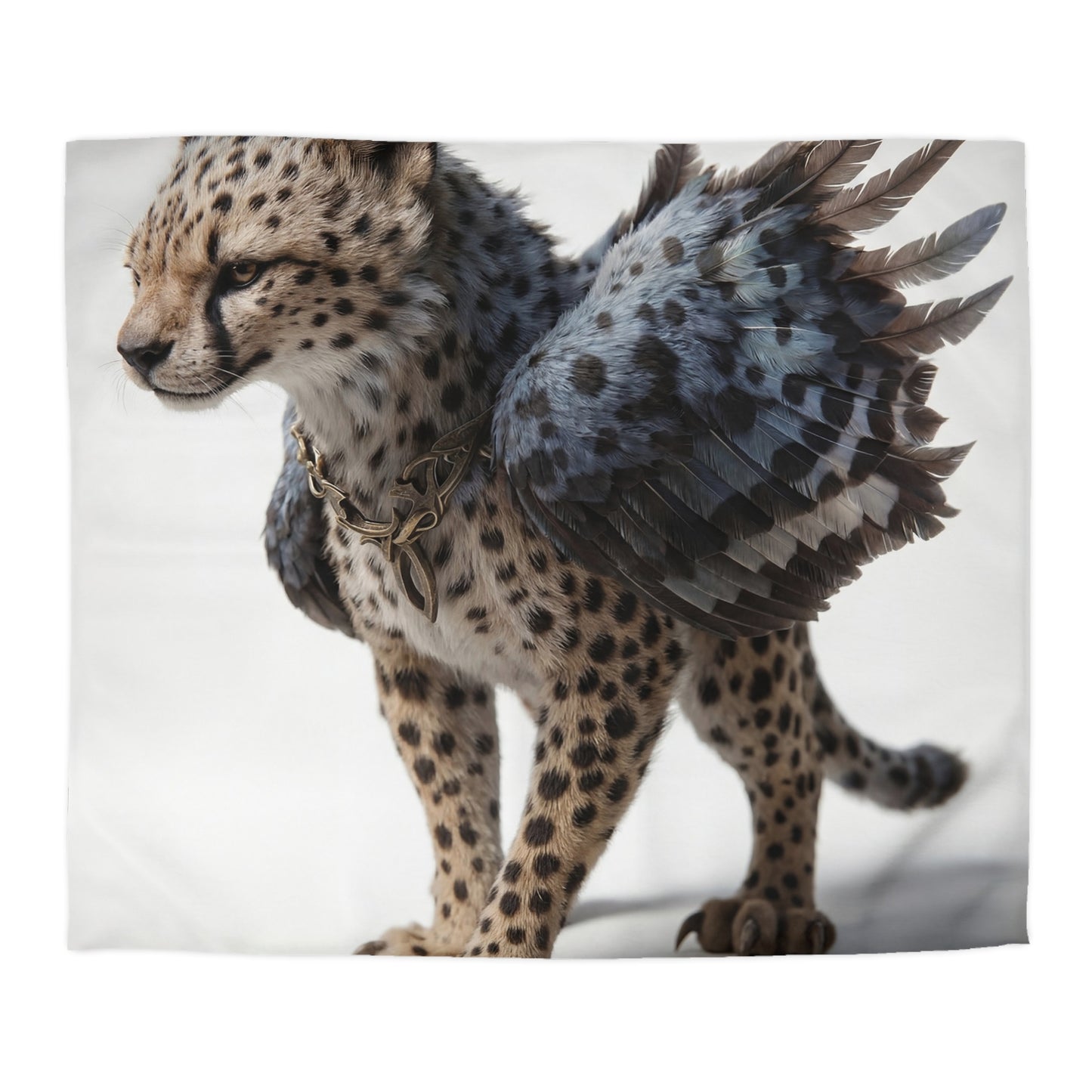 Winged Cheetah Microfiber Duvet Cover – Shadowed Feathers & Feline Grace