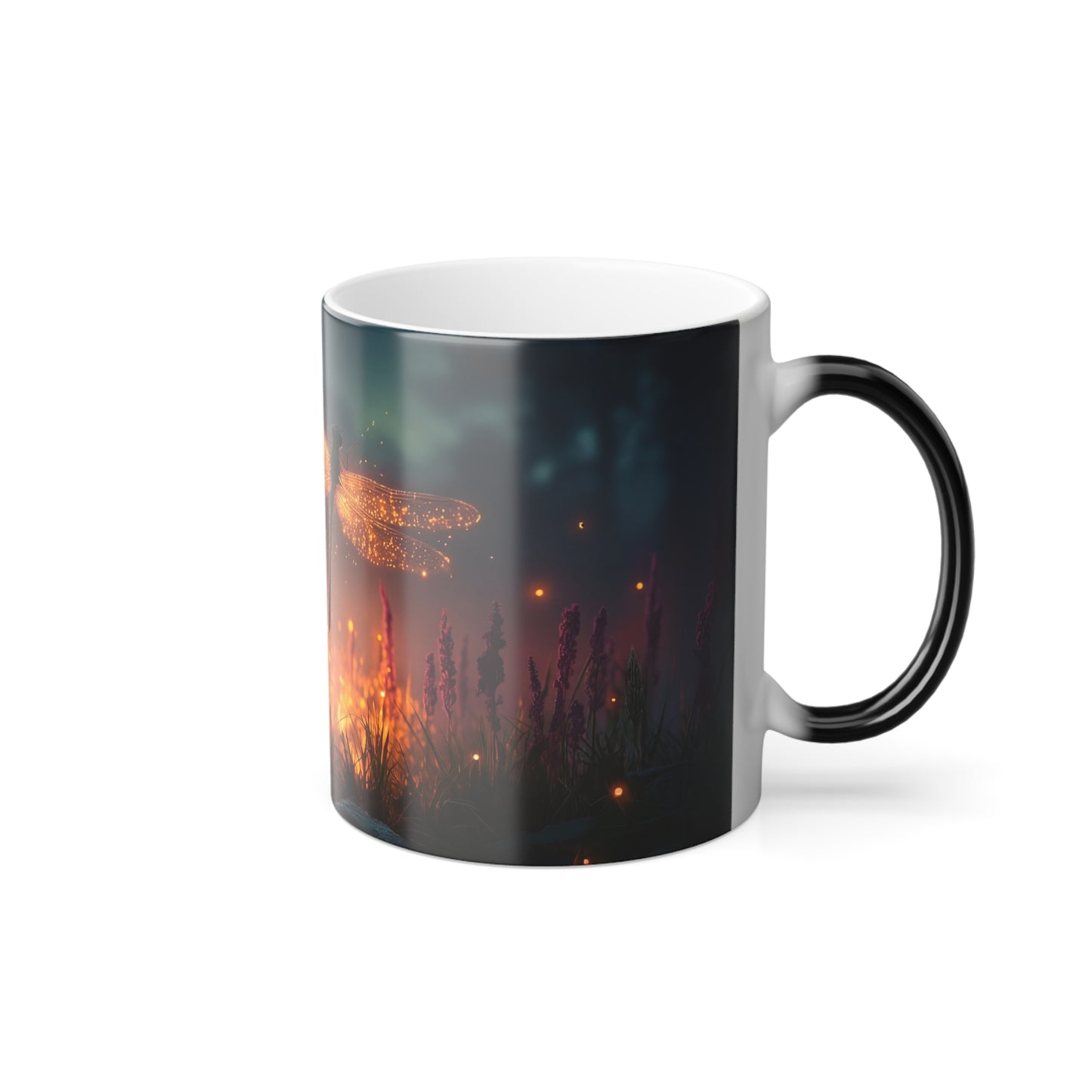 Fire-Wing Dragonfly Color Morphing Mug, 11oz – Amber Glow Over Twilight Marsh