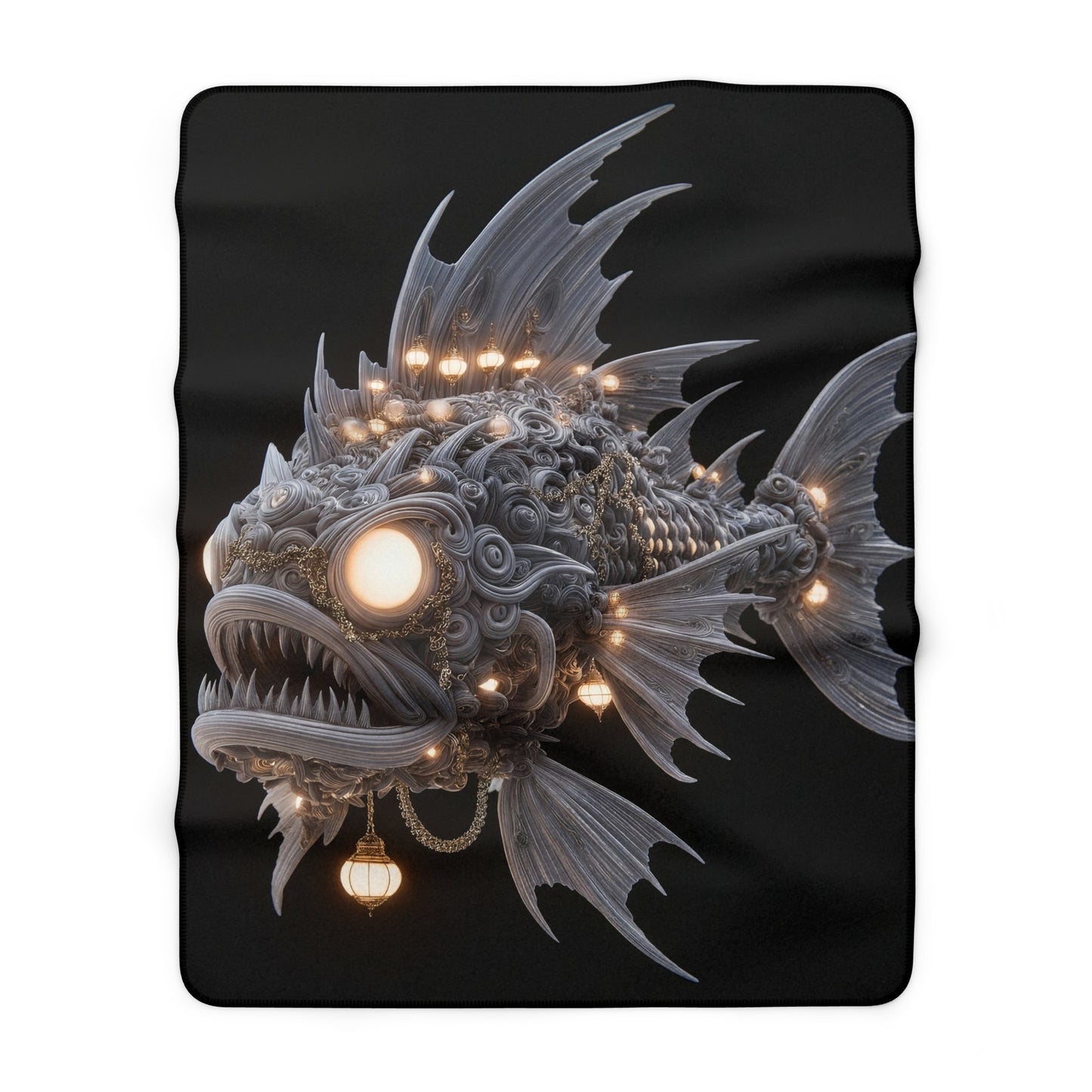 Luminescent Lantern Fish Sherpa Fleece Blanket – Deep Sea Chandelier Dreamscape