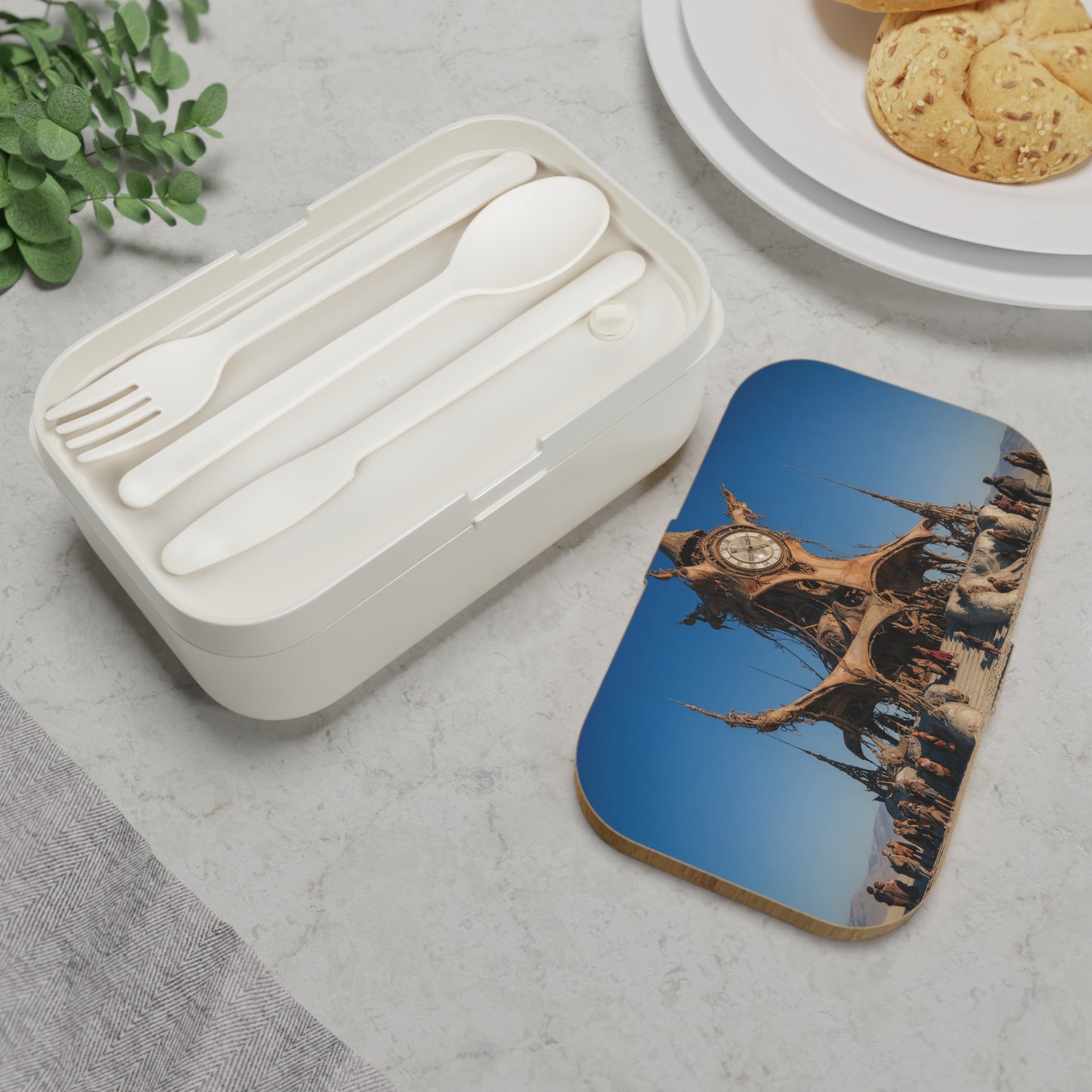 Desert Clocktower Bento Lunch Box – Timeless Sandscape Sanctuary