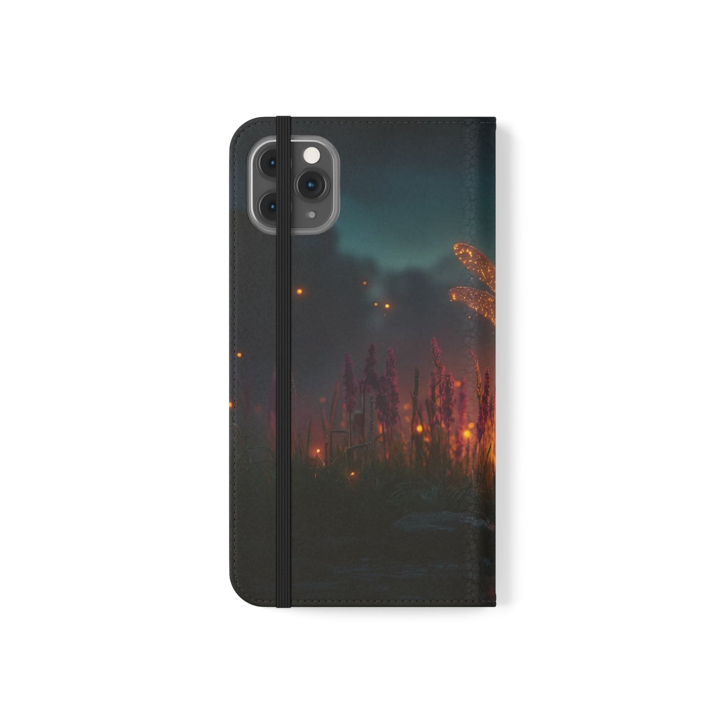 Bioluminescent Dragonfly Flip Cases – Glowing Amber Wings Over Twilight Marsh