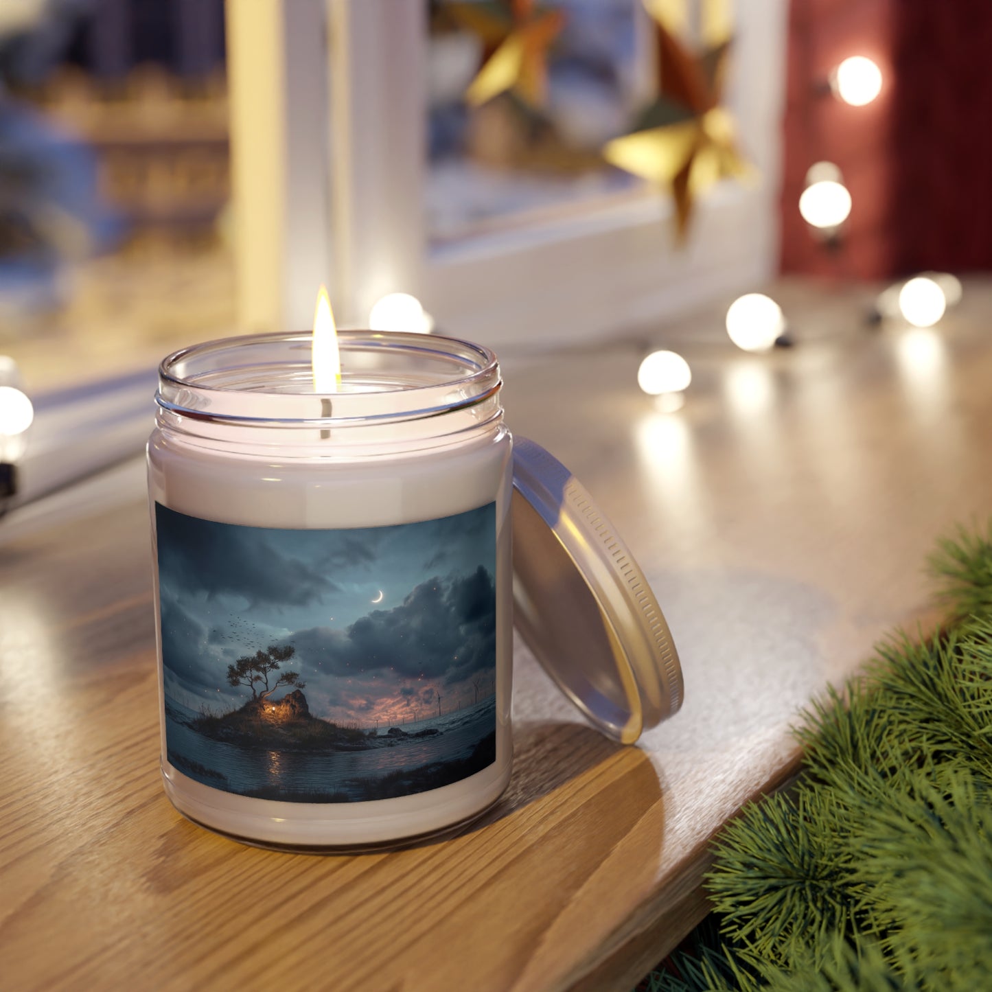 Moonlit Sentinel Scented Soy Candles with White Lid, 9oz – Island Refuge at Dusk