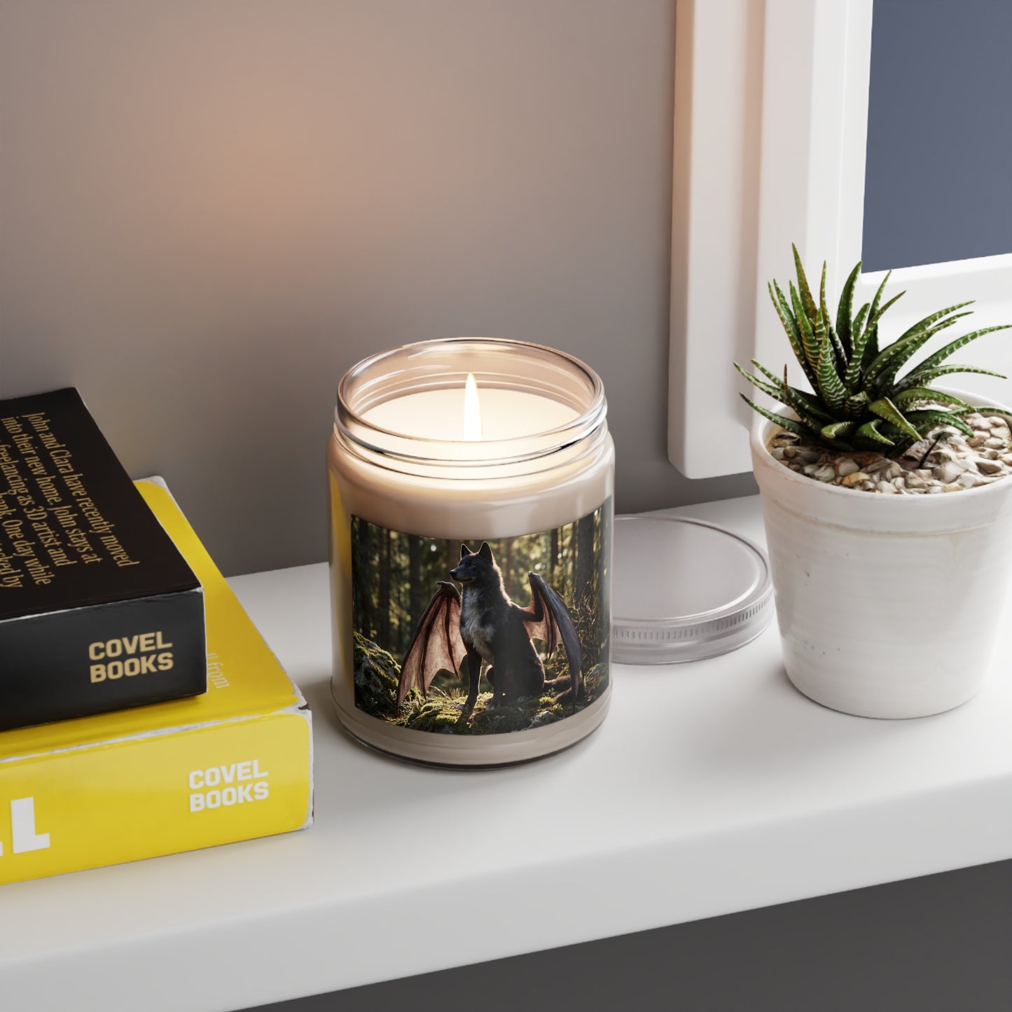 Winged Wolf Forest Candle – Sunlit Sentinel Dreamscape