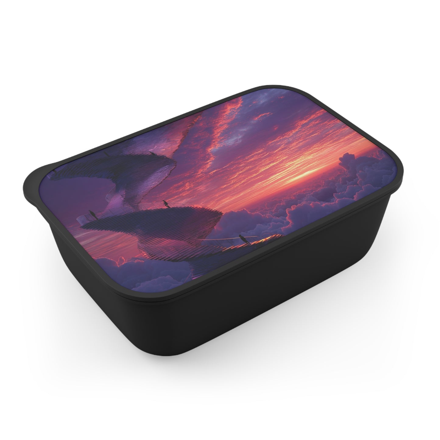 Celestial Spiral Staircase PLA Bento Box with Band and Utensils – Ascending Through Twilight Clouds