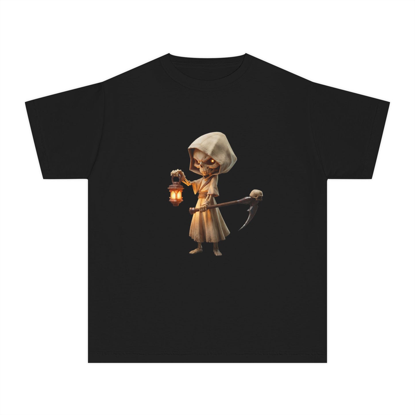 Lantern-Bearing Sentinel Youth Midweight Tee – Hooded Reaper Guardian Print