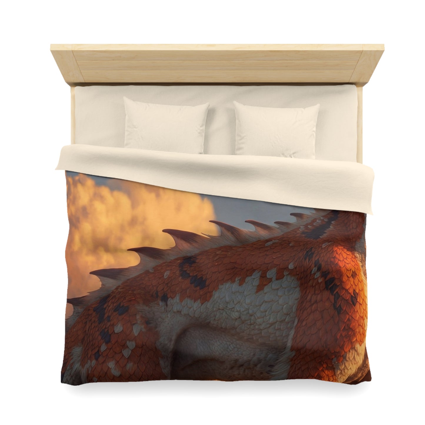 Sunset Sentinel Dragon Microfiber Duvet Cover – Warm Amber Glow in Wild Grass