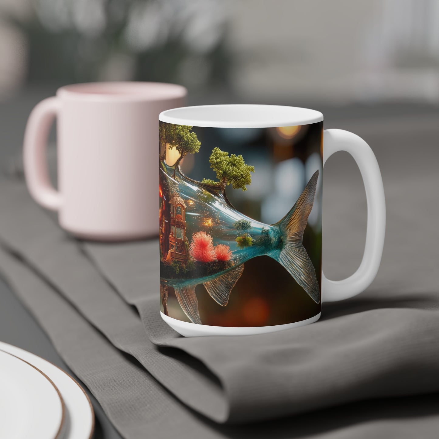 Forest Within Fish Ceramic Mugs (11oz\15oz\20oz) – Bioluminescent Sanctuary