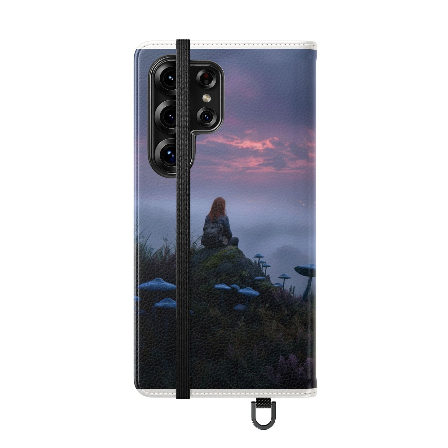 Misty Hilltop Flip Cases – Red-Haired Wanderer at Twilight