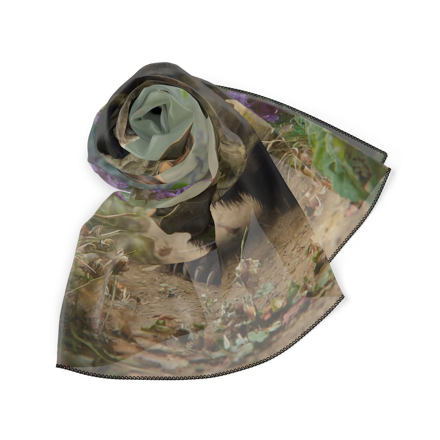 Badger Explorer Poly Scarf – Mossy Path Through Purple Wilds