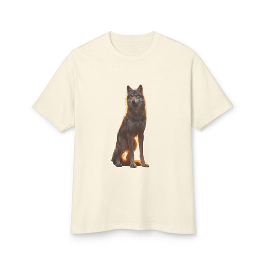 Golden Sentinel Wolf Tee – Amber Light Guardian Print