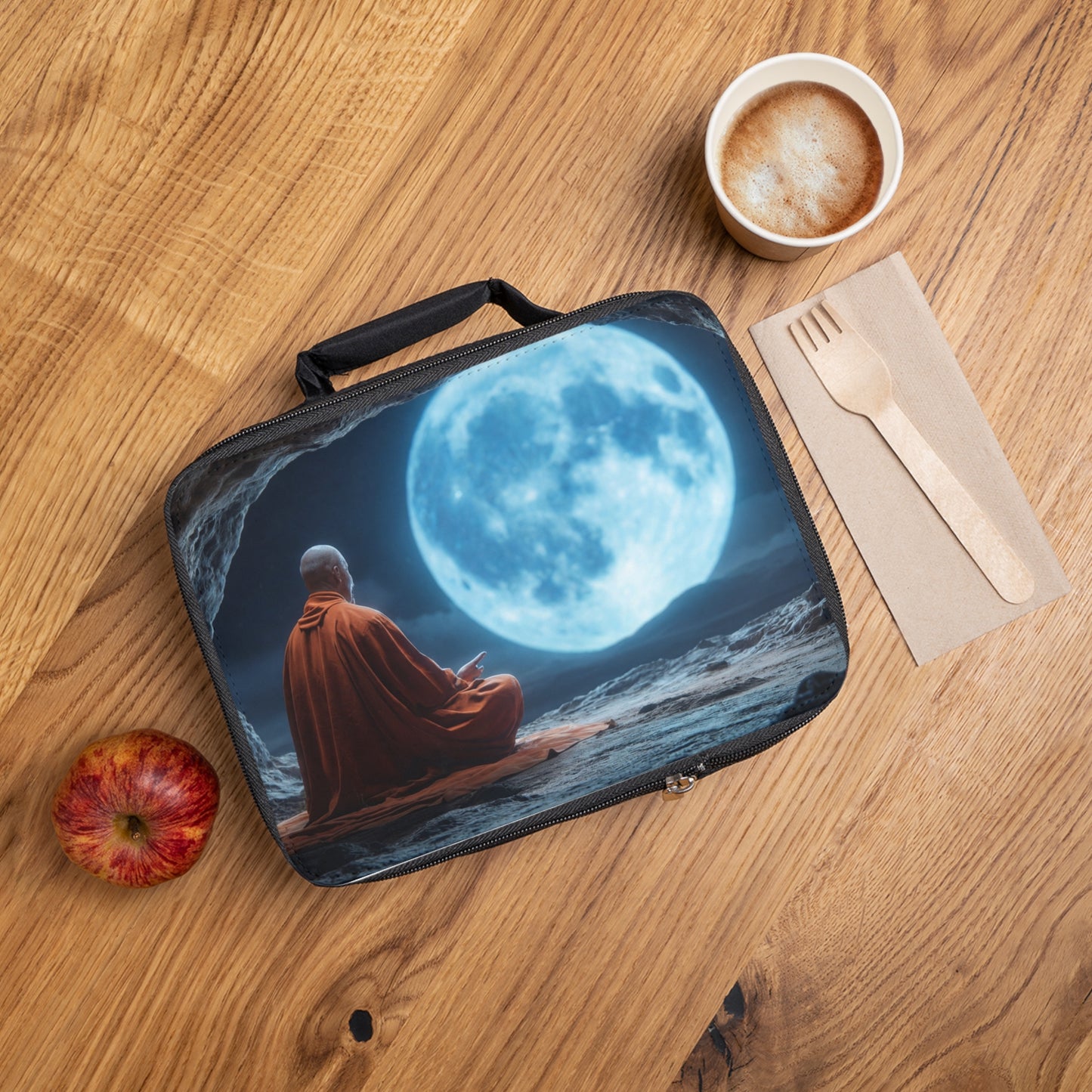 Moonlit Monk Meditation Lunch Bag – Serene Cave Sanctuary