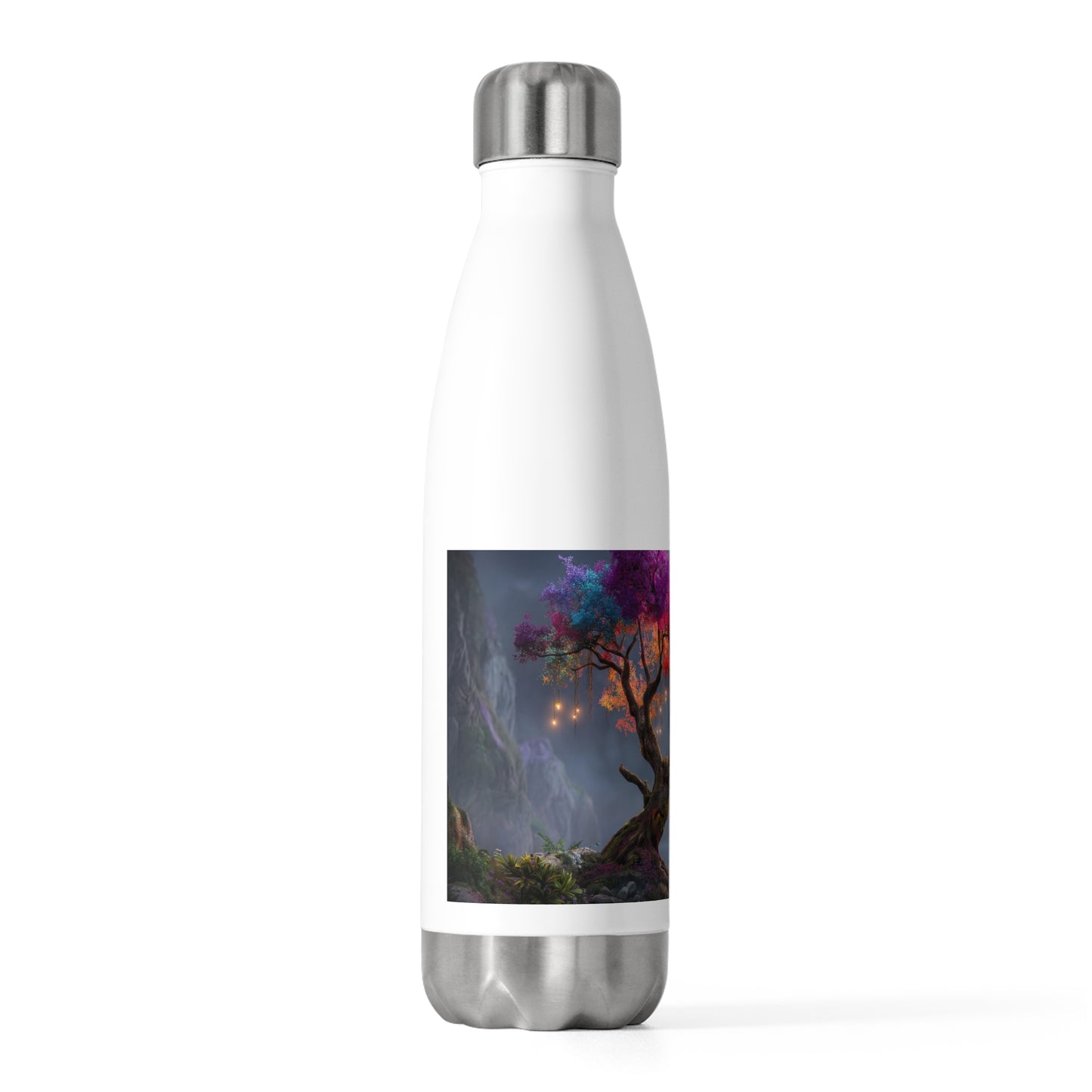 Chromatic Sentinel Tree 20oz Insulated Bottle – Moonlit Rainbow Canopy