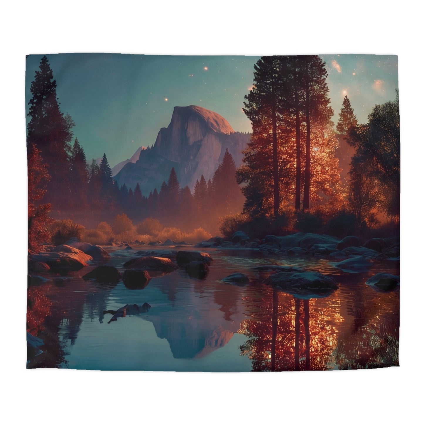 Starlit River Valley Microfiber Duvet Cover – Half Dome’s Twilight Reflection