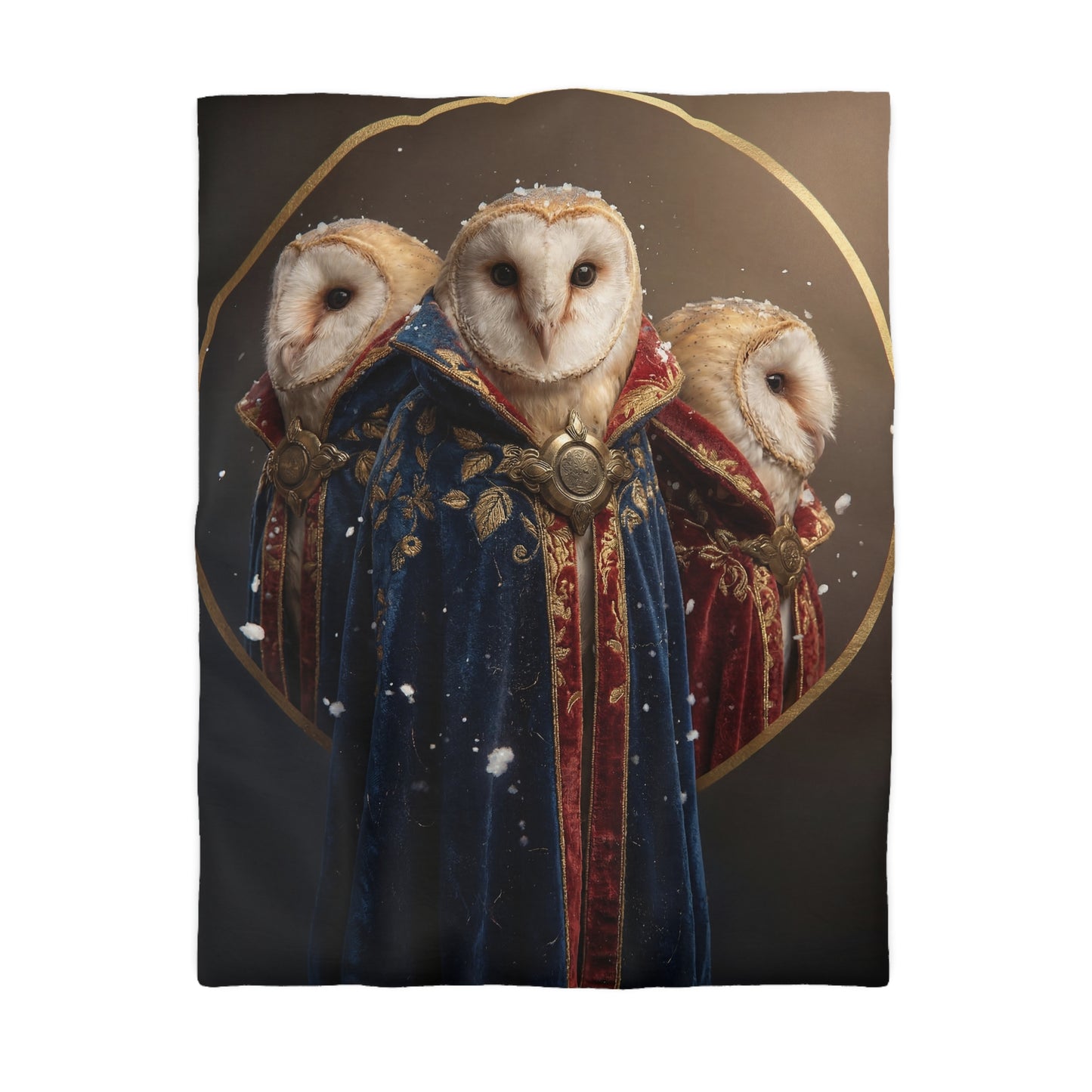 Three Wise Owls Duvet Cover – Velvet Regalia in Snowfall