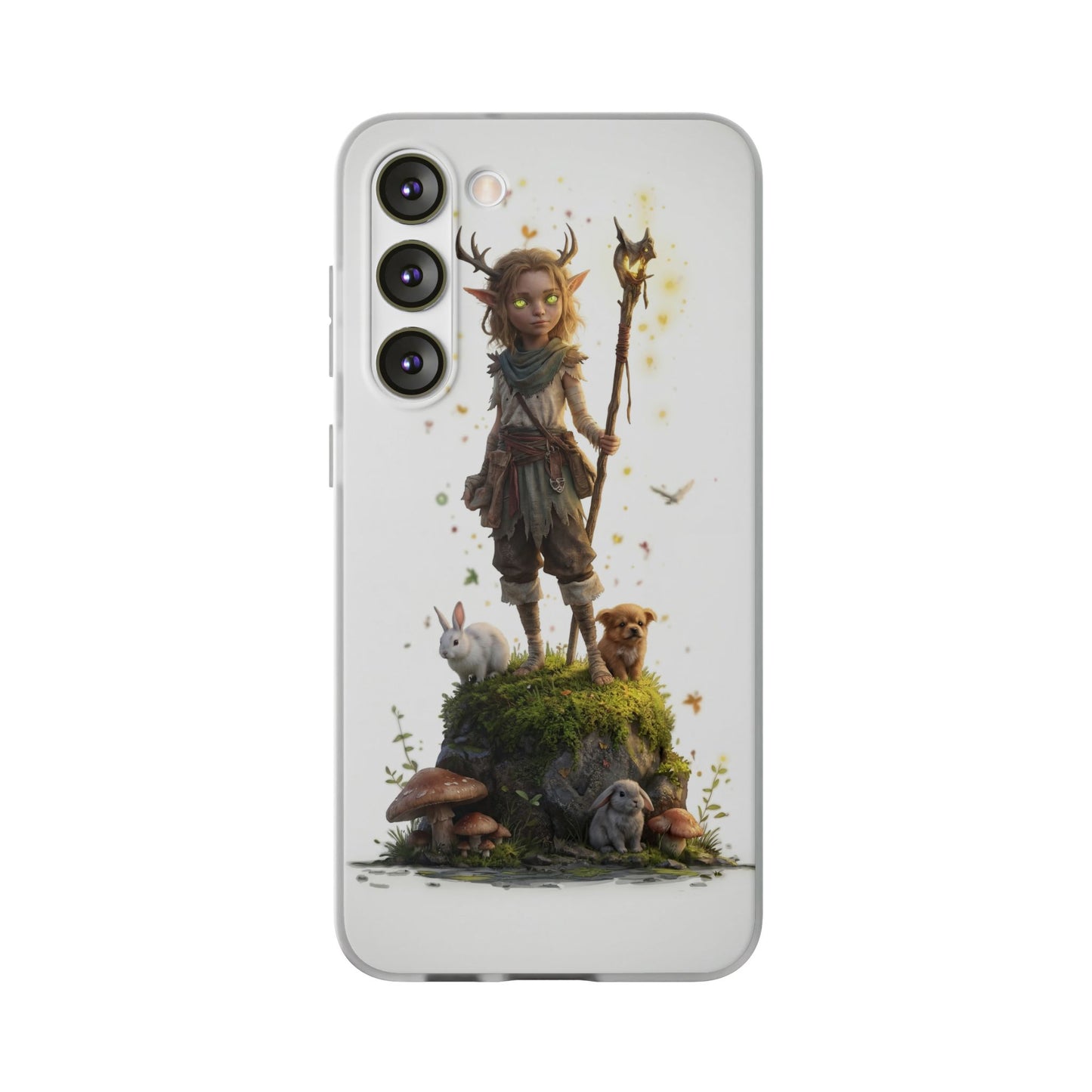 Forest Sentinel Flexi Cases – Glowing Antlered Child with Pet Companions