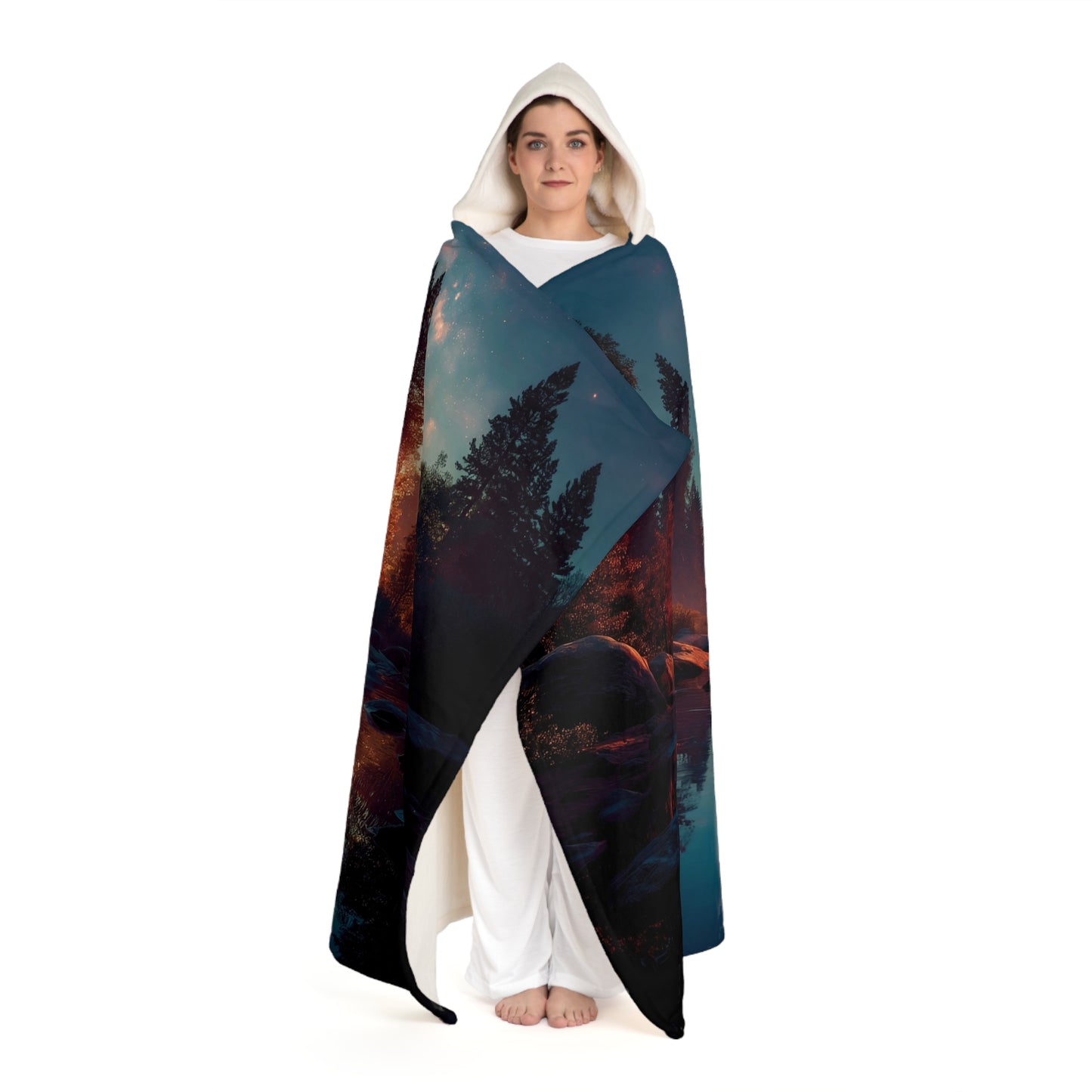 Starlit Valley Hooded Sherpa Fleece Blanket – Half Dome’s Whispering Reflection