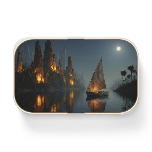 Moonlit Sailboat Bento Lunch Box – Serene River Journey Under Stars