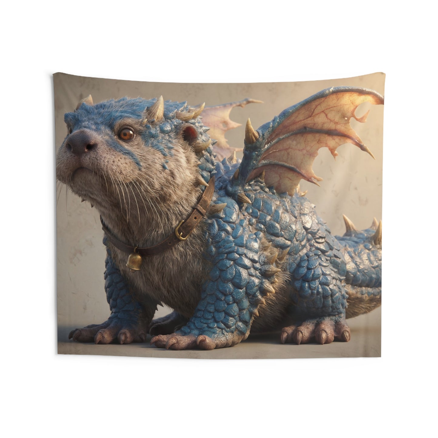 Blue Dragon Otter Indoor Wall Tapestries – Whimsical Guardian with Bell Collar