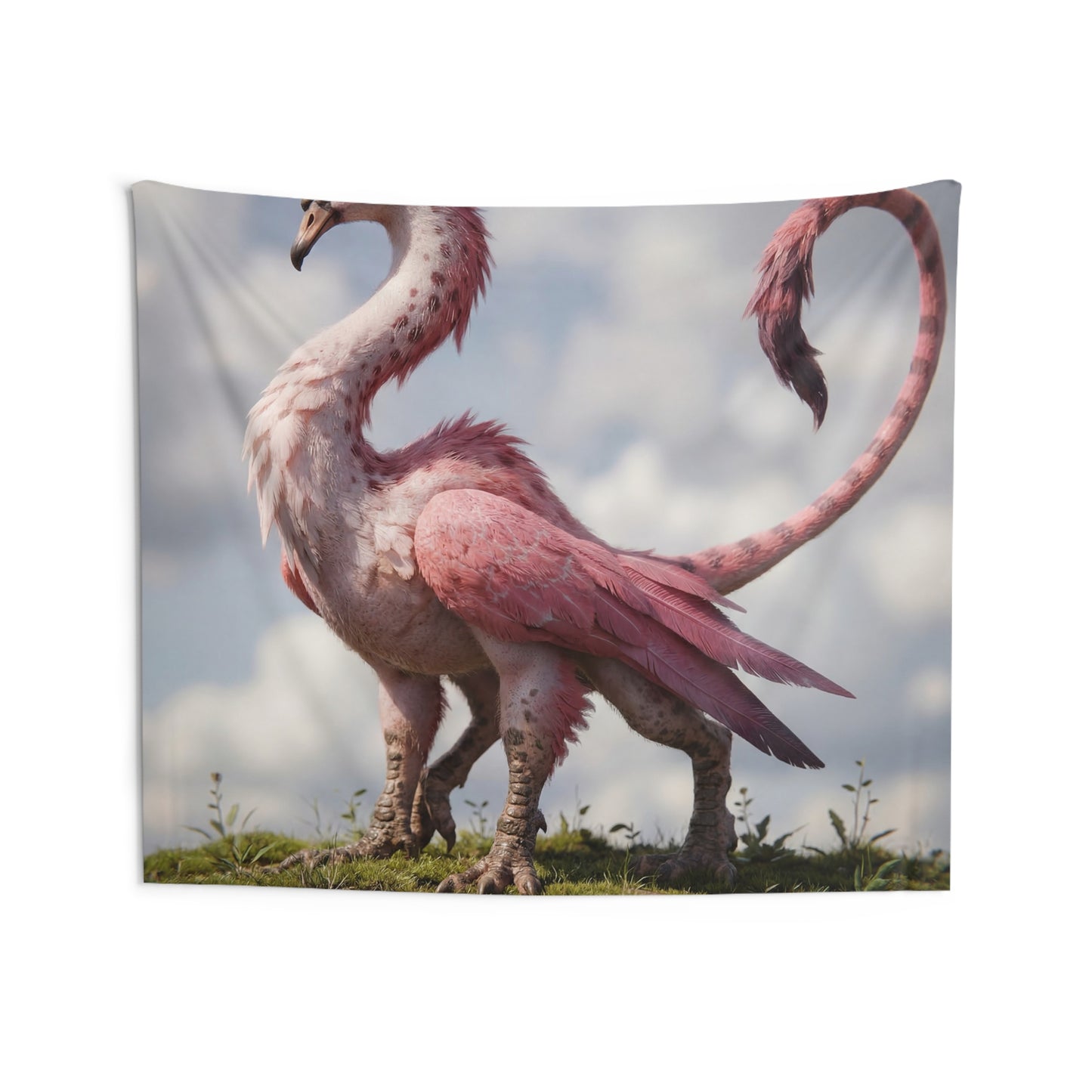 Pink Dawn Sentinel Indoor Wall Tapestries – Ethereal Feathered Guardian