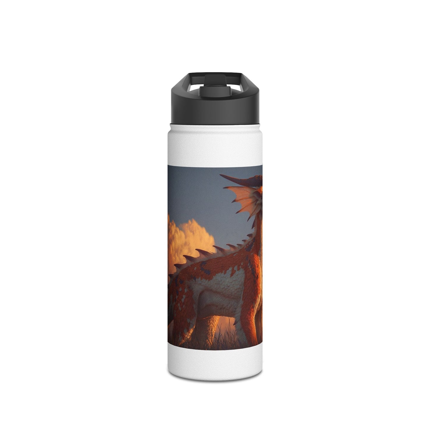 Sunset Dragon Stainless Steel Water Bottle, Standard Lid – Golden Ember Guardian