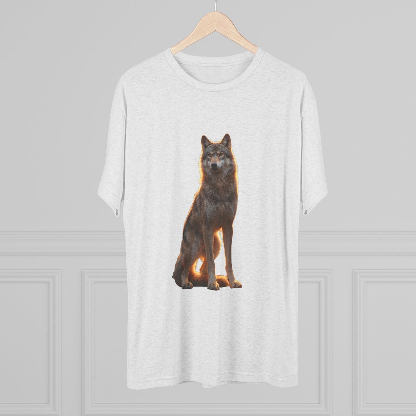 Solitary Wolf Unisex Tri-Blend Crew Tee – Golden Hour Sentinel Portrait