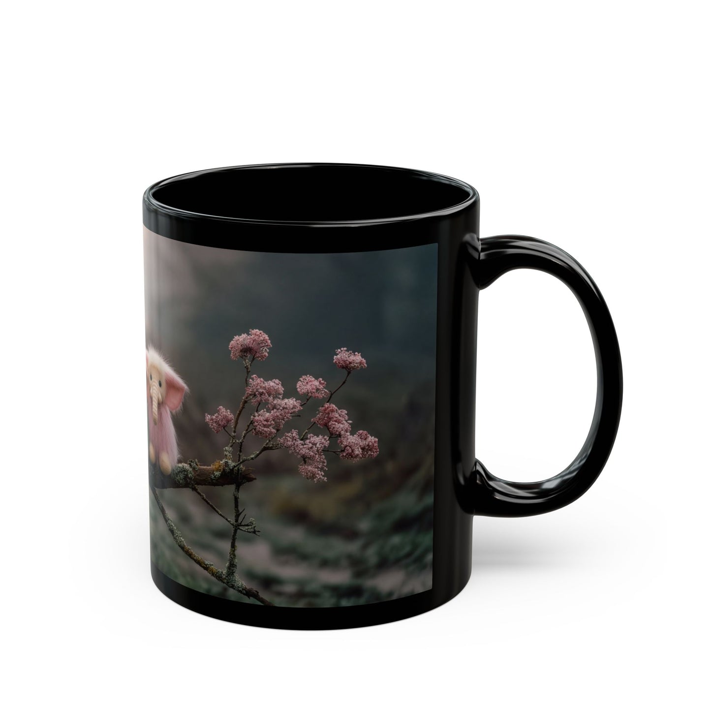 Three Pink and Mint Elephants Black Mug – Twilight Forest Friends