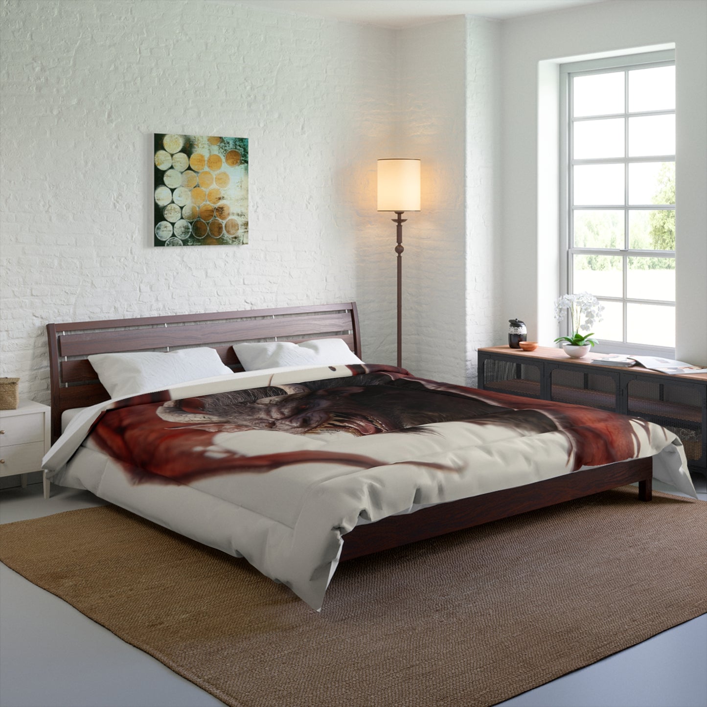 Winged Horror Comforter – Crimson Bat Sentinel Dreamscape