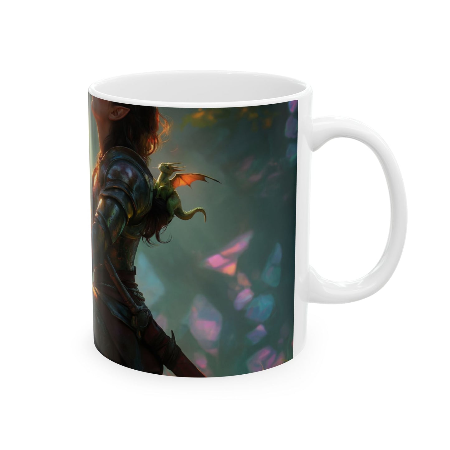 Sunlit Forest Sentinel Ceramic Mug – Amber Light and Whispering Crystals