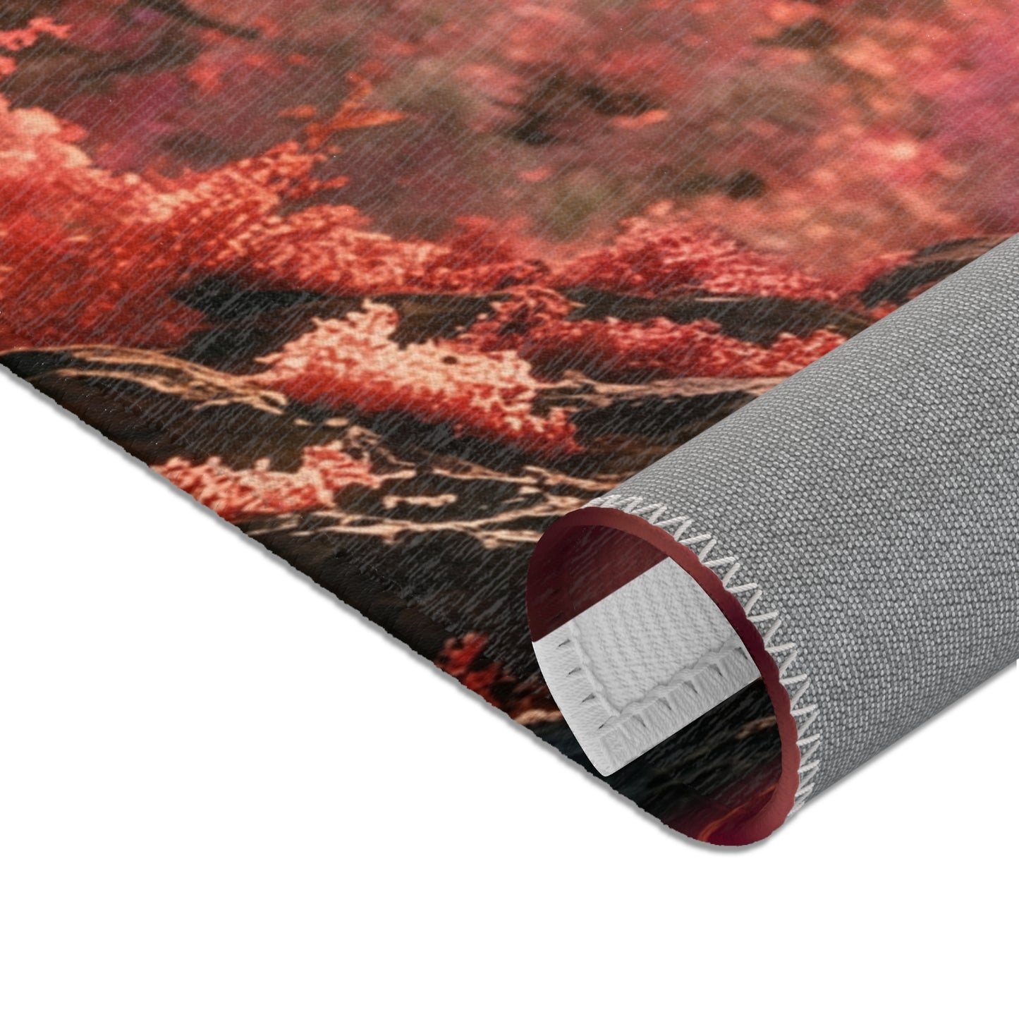 Crimson Canopy Love Rug – Sunset Embrace Under Whispering Trees