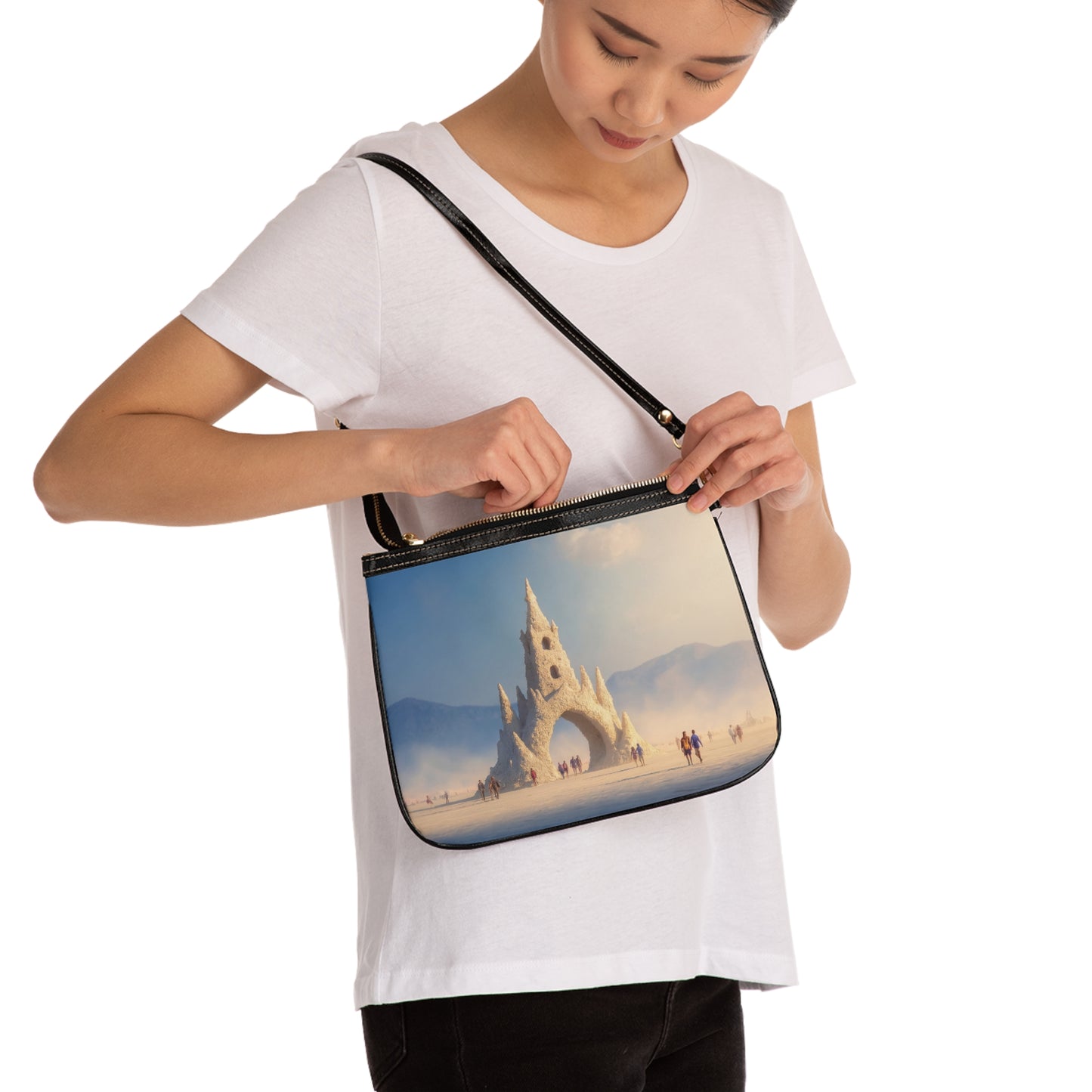 Desert Castle Archway Small Shoulder Bag – Sunlit Sandscape Guardian