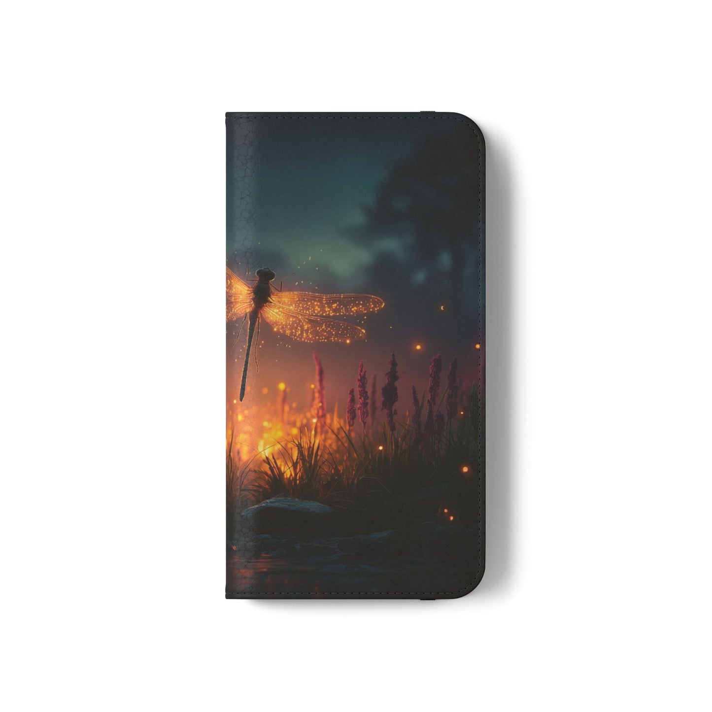 Bioluminescent Dragonfly Flip Cases – Glowing Amber Wings Over Twilight Marsh