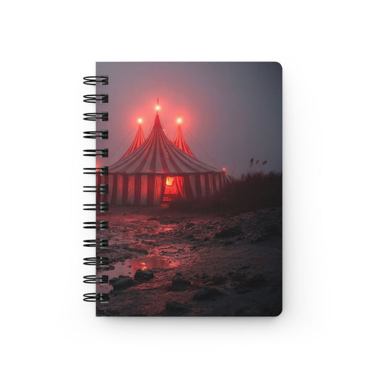 Crimson Carnival Tent Spiral Bound Journal – Foggy Shoreside Wonder