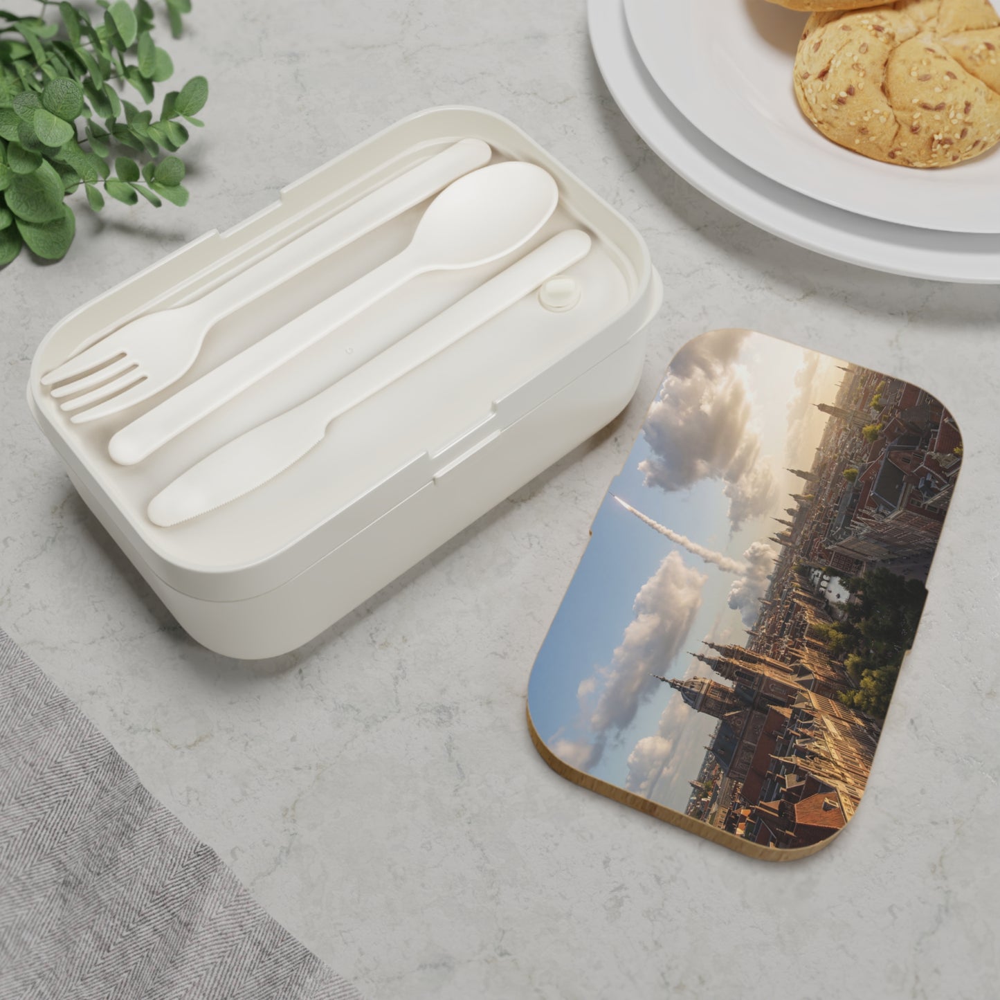 Rocket Soaring Over Amsterdam Bento Lunch Box – Dawn’s First Launch