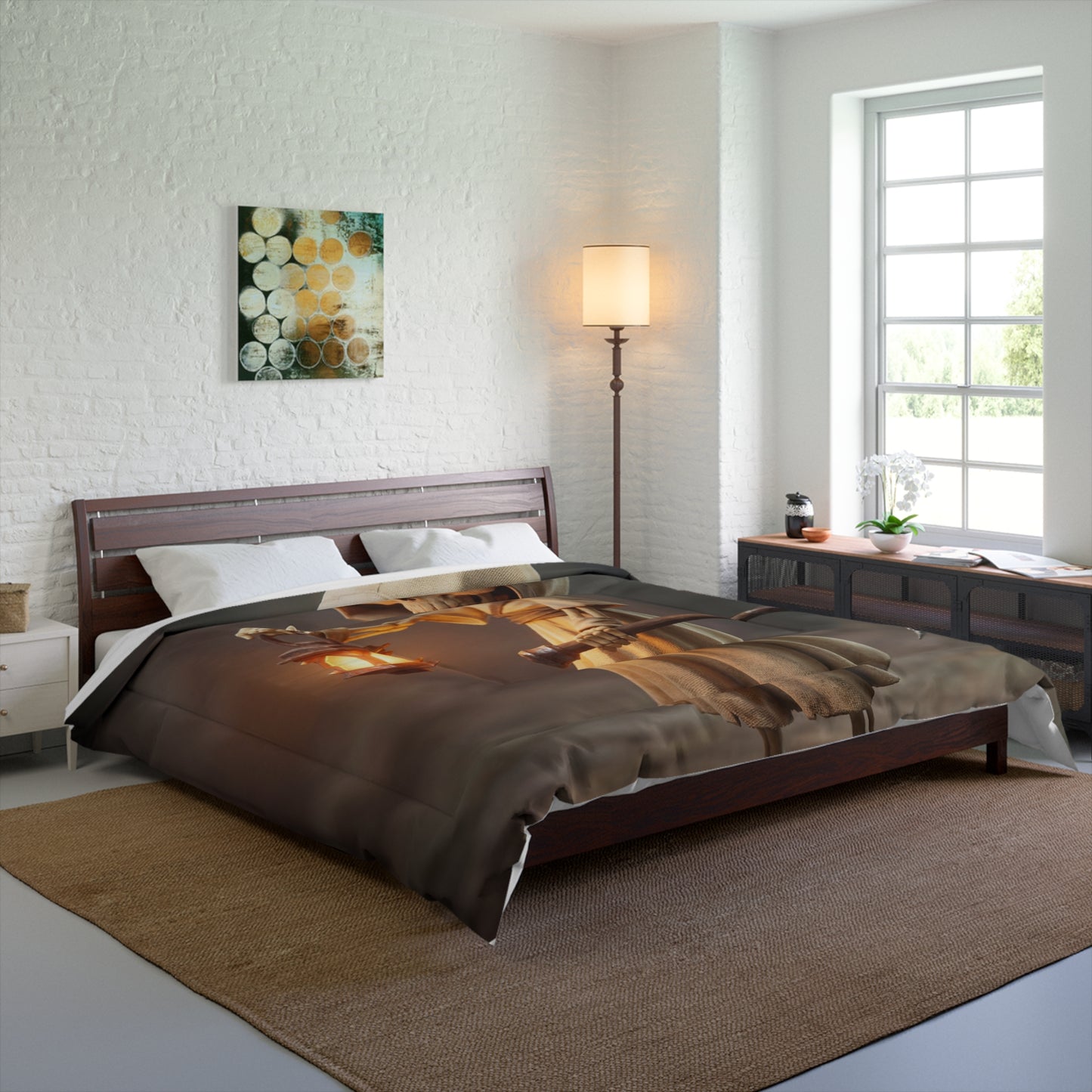 Lantern-Wielding Grim Reaper Comforter – Warm Light in the Shadowed Path