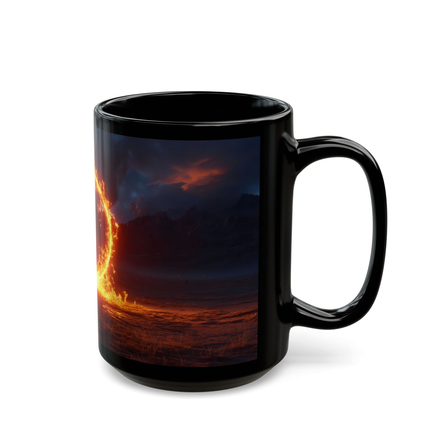 Fiery Portal Black Mug – Sunset Gateway to Another Realm