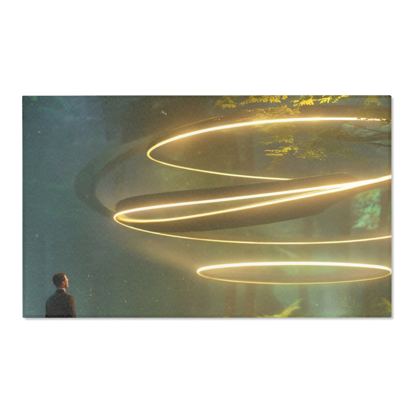 Luminous Spiral Forest Rug – Golden Orb Sanctuary
