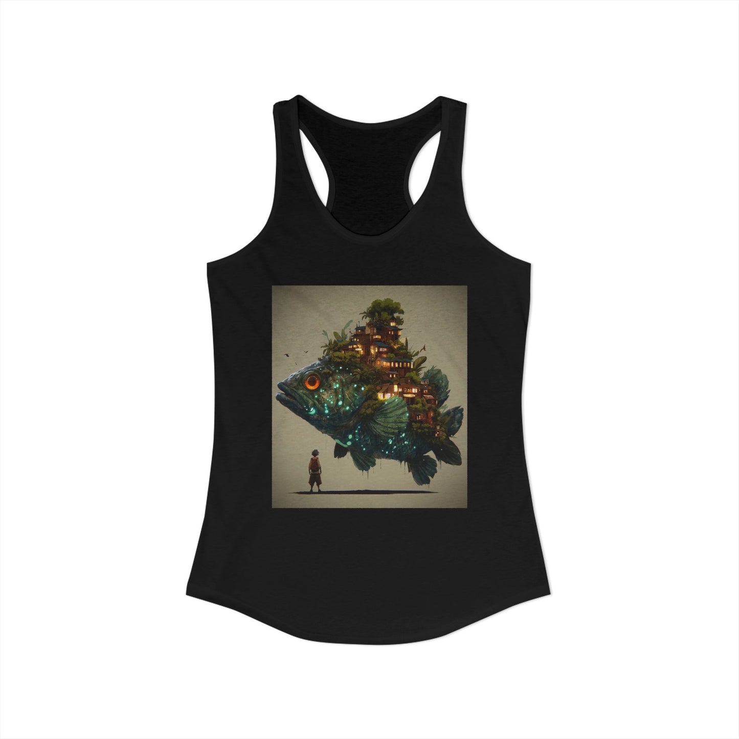 Floating Fish Village Women's Ideal Racerback Tank – Bioluminescent Cityscape Journey