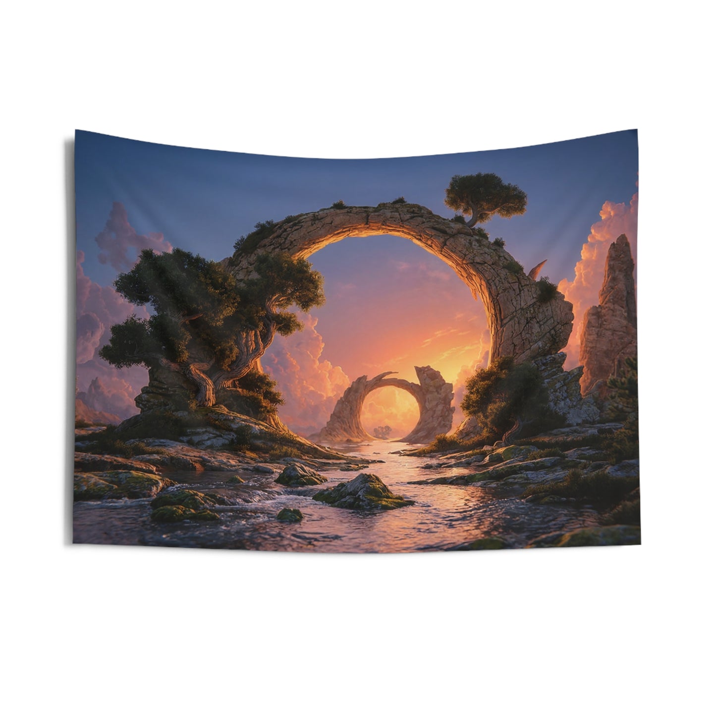 Stone Archway Sunset Tapestry – Gateway to a Whispering Valley