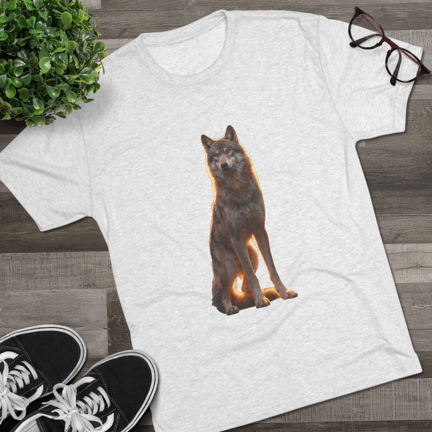 Solitary Wolf Unisex Tri-Blend Crew Tee – Golden Hour Sentinel Portrait