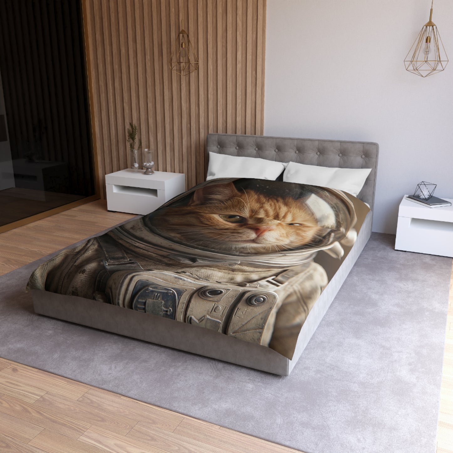 Astronaut Cat Microfiber Duvet Cover – Warm Glow in the Cosmos