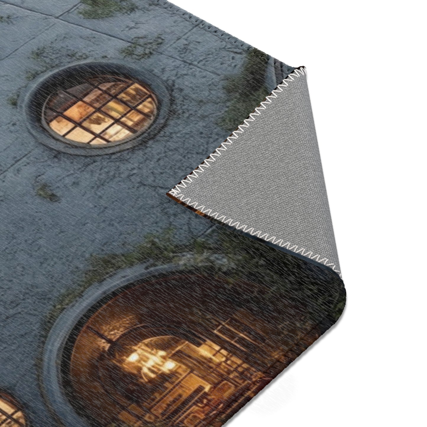 Sky-Rooted Dwelling Area Rug – Moss-Covered Dome House Dreamscape