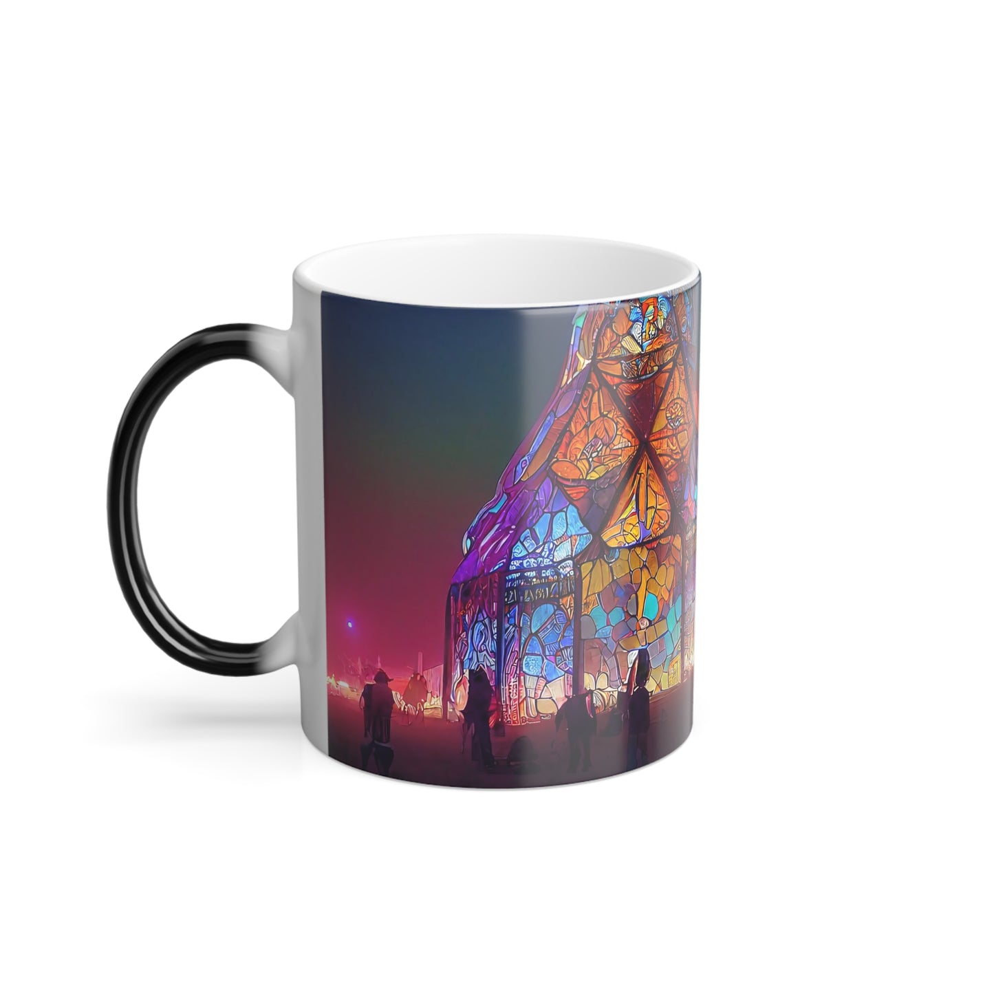 stained glass cathedral at burning man at night - Color Morphing Mug, 11oz